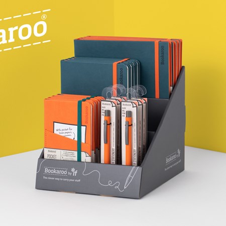"Bookaroo Notebook & Pen Display, Orange & Teal