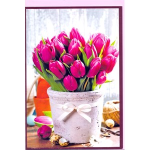 "Rød tulipaner i hvit krukke", Dblt blomsterkort rosa konv