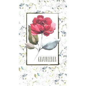 "Gratulerer" Enkel rød rose i ramme, dobbelt kort