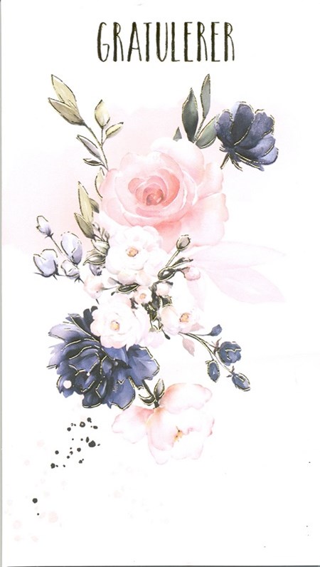 "Gratulerer" Rosa og hvite roser, dobb kort EAN7330324100005