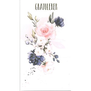 "Gratulerer" Rosa og hvite roser, dobb kort EAN7330324100005