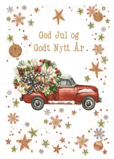 "God Jul og Godt Nytt År" Dobbelt preget kort - Bil