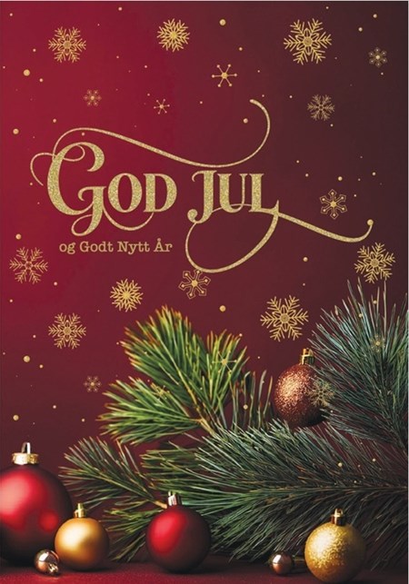 "God Jul og Godt Nytt År" Dbt foliert kort-Furukvist, innv.t