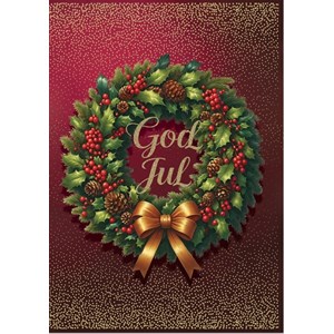 "God Jul" Dbt foliert kort - Julekrans, innv.tekst