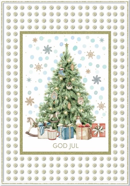 "God Jul" Dobbelt preget kort - Juletre, innv. tekst