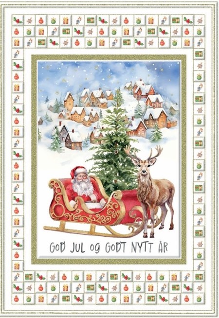 "God Jul og Godt Nytt År" Dbt preget kort - Nisse med slede