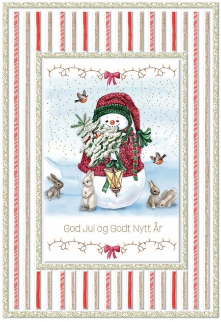 "God Jul og Godt Nytt År" Dobbelt preget kort - Snømann