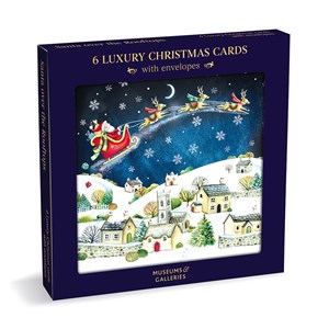 "Santa over the Rooftops" Luxury Christmas Sq Notecards 6/6