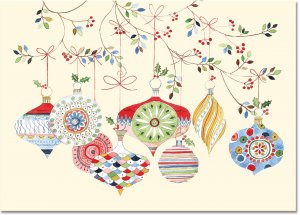 "Watercolor Ornaments", Julekort m/engelsk t