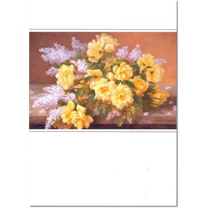 "Still Life of Yellow Roses with Lilac"