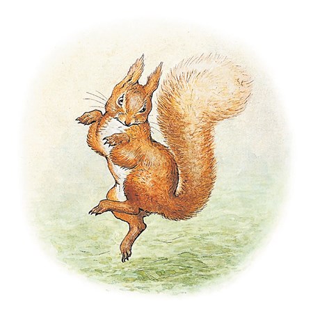 "Squirrel Nutkin" Beatrix Potter Dobbelt kvadratisk kort