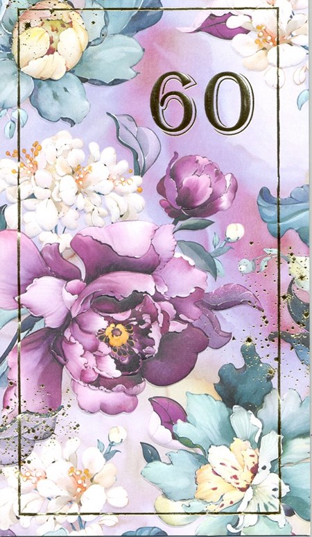 "60 år", blomster og gullfoliert, dbt kort EAN7330324100005