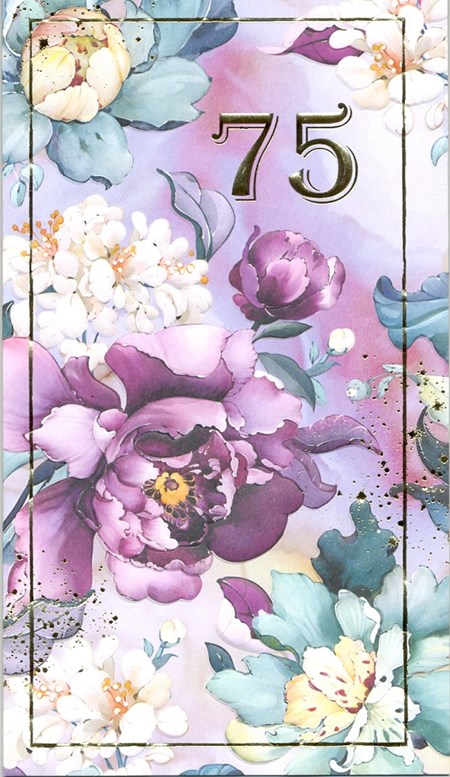 "75 år", blomster og gullfoliert, dbt kort EAN7330324100005