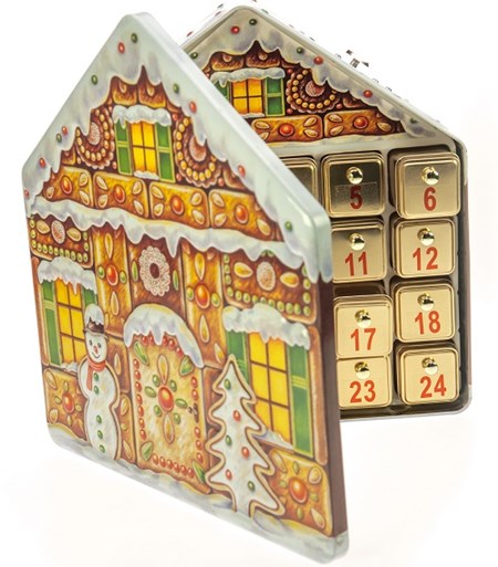 Adventskalender "Pepperkakehus" med spilledåse